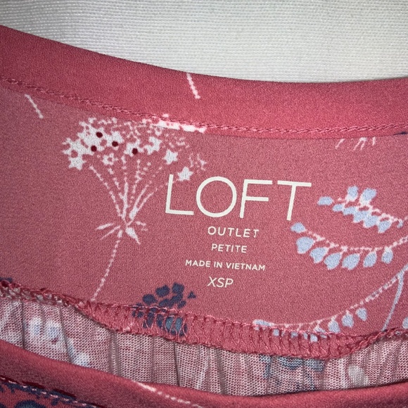 Loft blouse Sz XSP floral scoop neck tie cuff sleeves - Picture 8 of 11